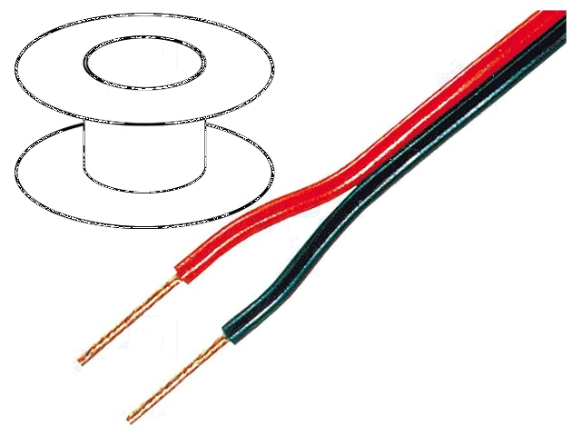 Leiding: voor luidsprekers; 2x1,5mm2; koord; OFC; zwartrood; PVC Leiding: voor luidsprekers; 2x1,5mm2; koord; OFC; zwartrood; PVC